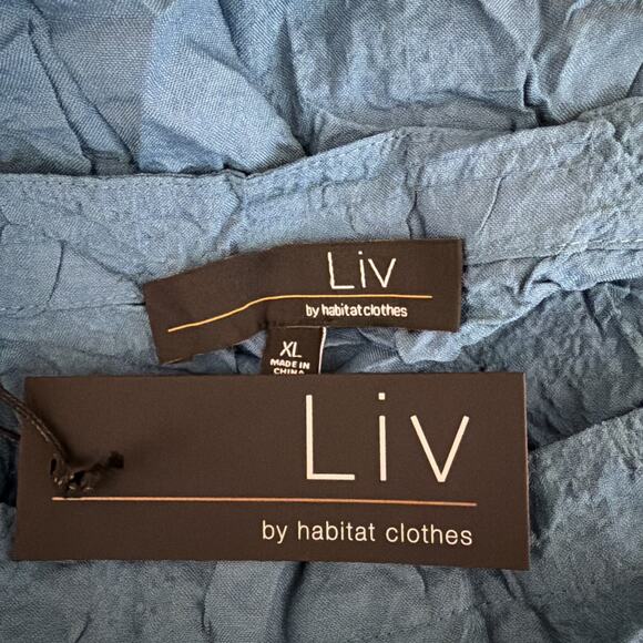 NWT Liv by Habitat Blue Crinkled Blouse Drop Sleeves XLarge #0755 - Picture 3 of 3